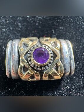 925 Sterling Silver Slider Pendant Amethyst 2 Tone Celtic Gothic Wide Statement